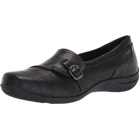 Easy Street Cinnamon Buckle Slip On Flats Closed Black Crocodile Print NEW 9 M - Picture 1 of 7